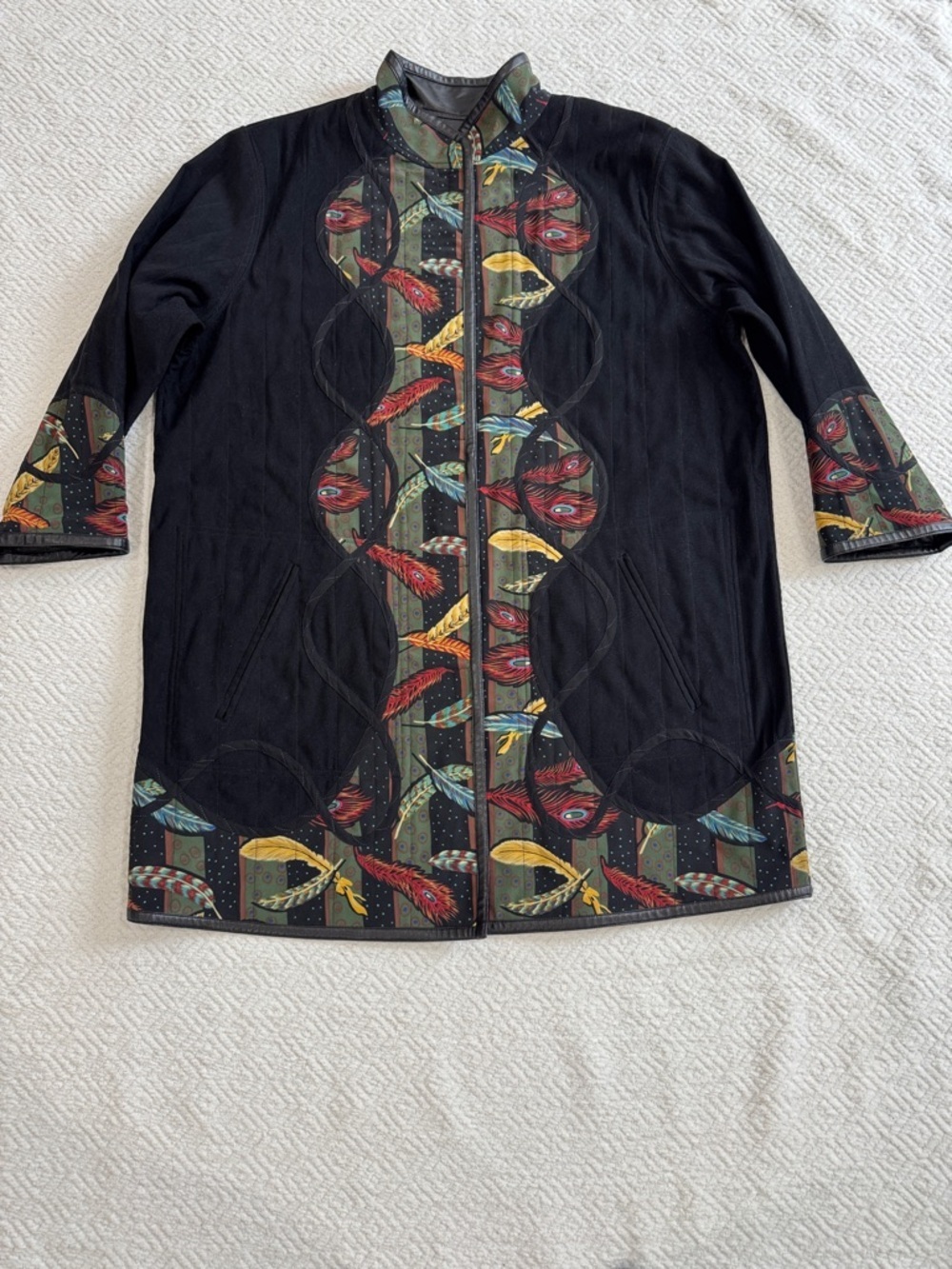 80’s Black & multicolor Pattem Reversible Coat By KOOS of Course Sz 1X